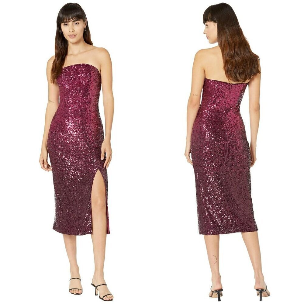 💕TRINA TURK💕 Stella Strapless Sheath Dress Festive Fuchsia Plum Sequin 10 NWT - Picture 8 of 16